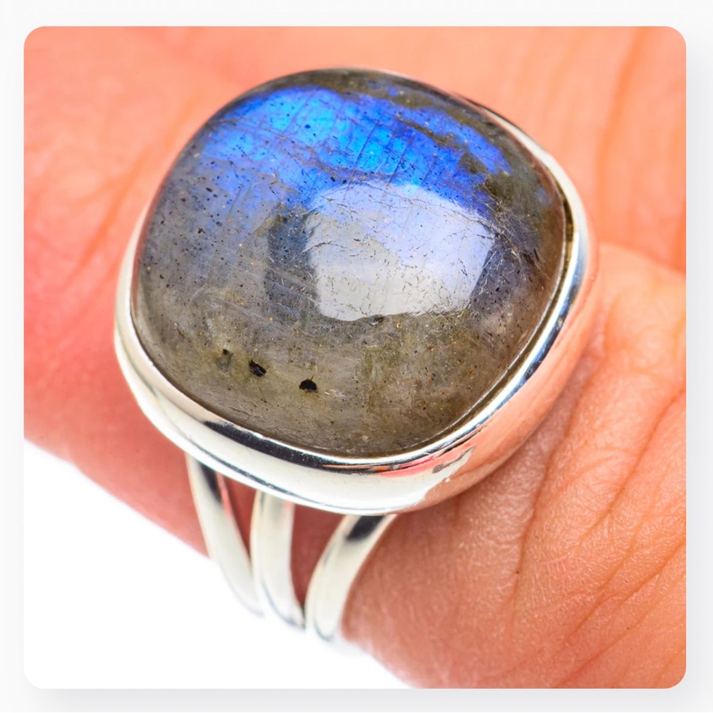 Genuine Labradorite Gemstone, 925 Sterling Silver Ring - Picture 16 of 16